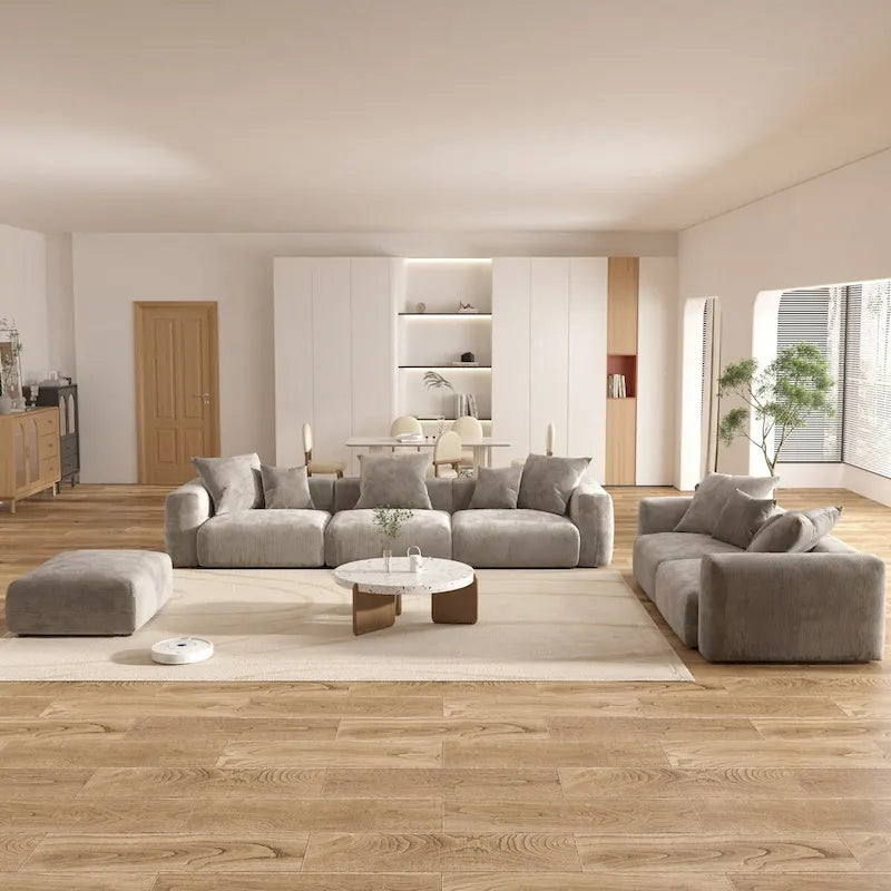 Grand ensemble de canapé sectionnel modulable en tissu velours côtelé pour salon