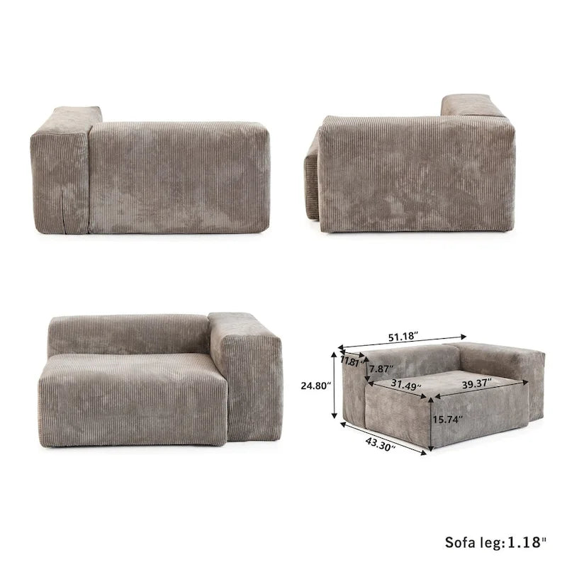 Grand ensemble de canapé sectionnel modulable en tissu velours côtelé pour salon