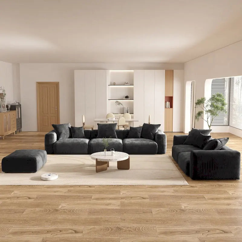 Grand ensemble de canapé sectionnel modulable en tissu velours côtelé pour salon