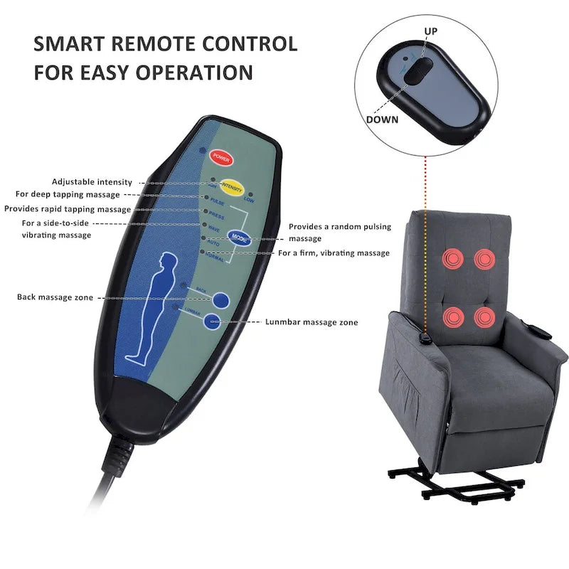Fauteuil releveur électrique pour personnes âgées avec fonction massage réglable, fauteuil inclinable