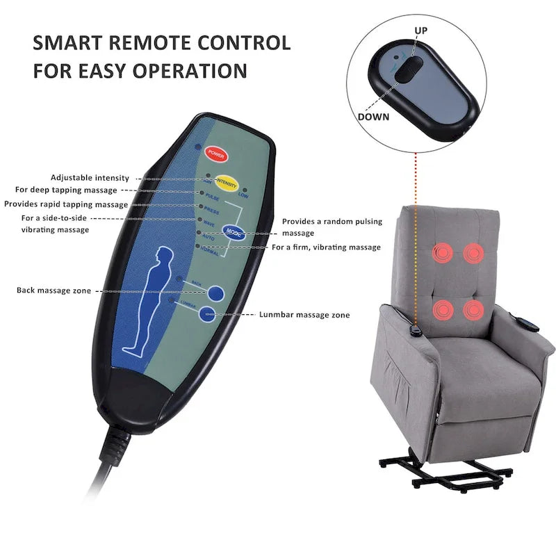 Fauteuil releveur électrique pour personnes âgées avec fonction massage réglable, fauteuil inclinable