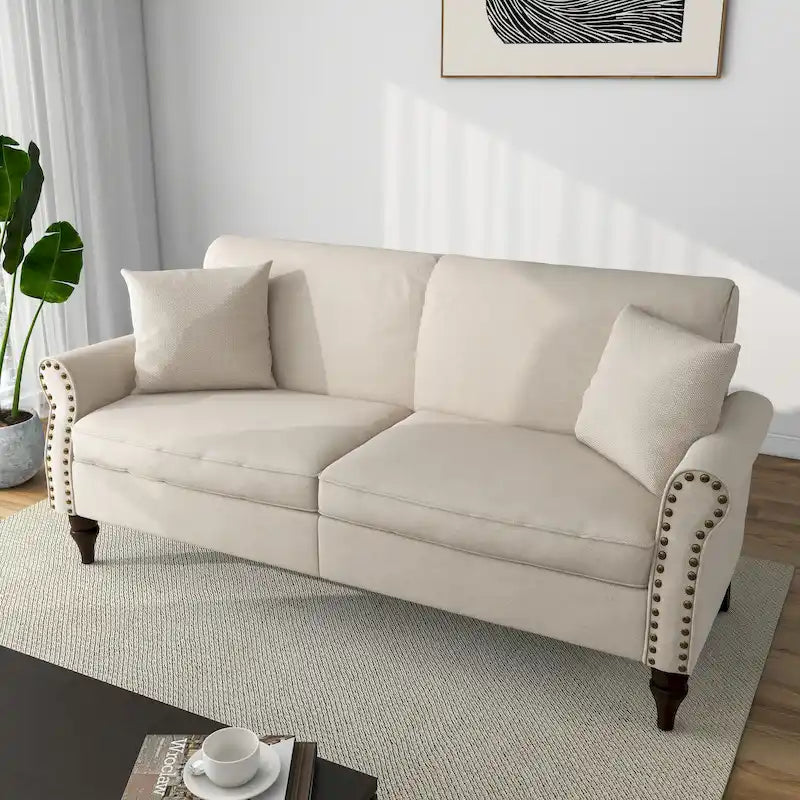 Canapé 73 pouces avec Clous Décoratifs et Accoudoirs Enroulés