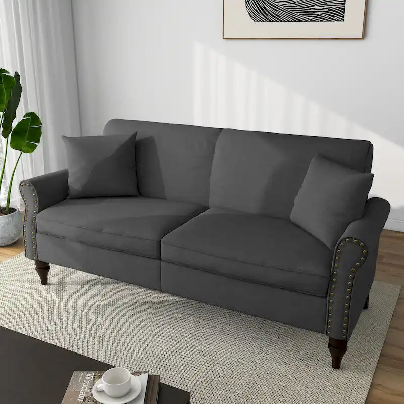 Canapé 73 pouces avec Clous Décoratifs et Accoudoirs Enroulés