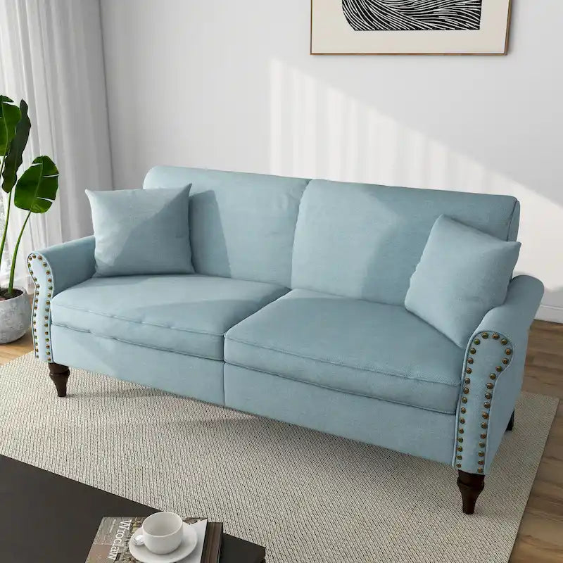 Canapé 73 pouces avec Clous Décoratifs et Accoudoirs Enroulés