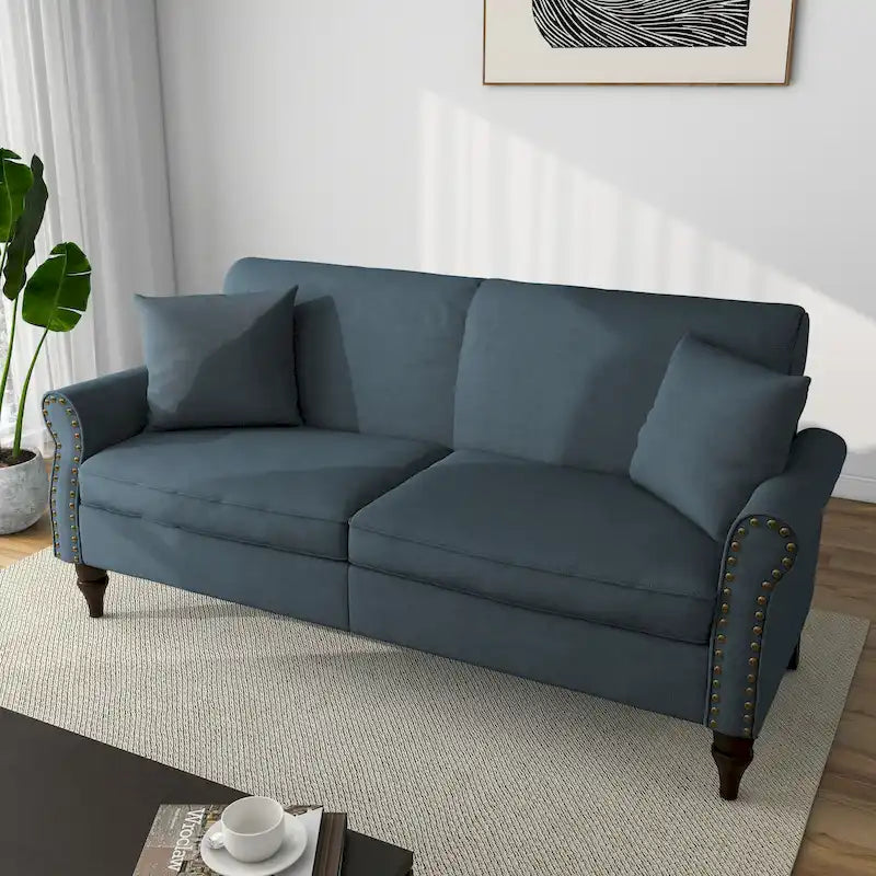 Canapé 73 pouces avec Clous Décoratifs et Accoudoirs Enroulés