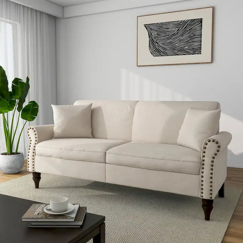 Canapé 73 pouces avec Clous Décoratifs et Accoudoirs Enroulés