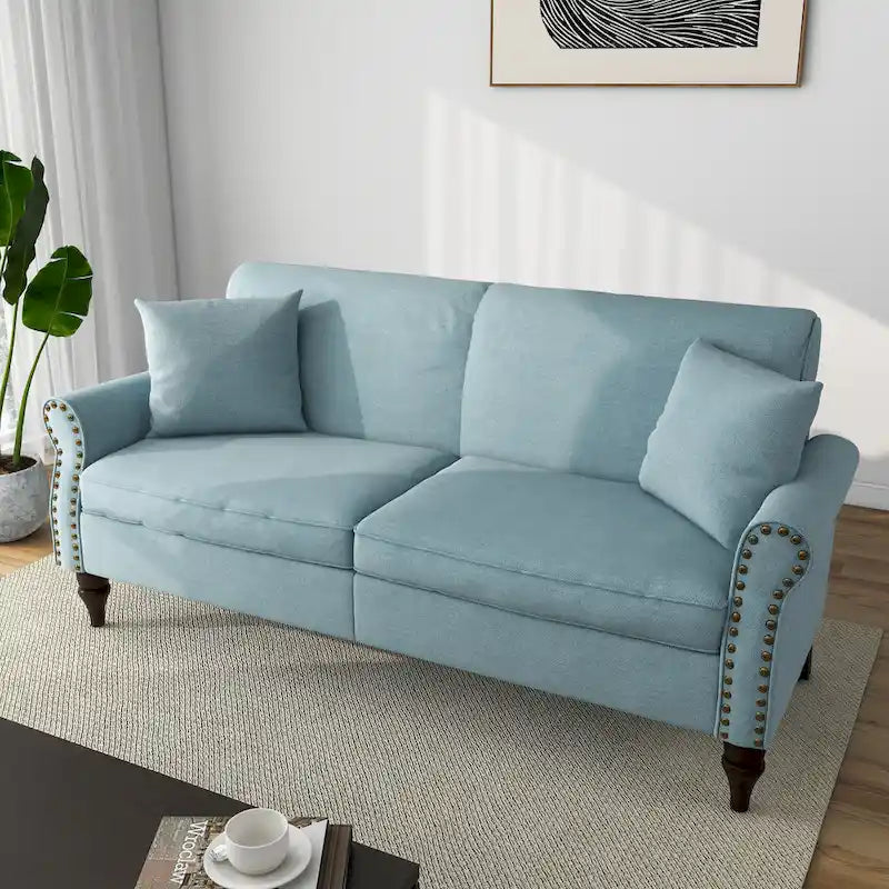 Canapé 73 pouces avec Clous Décoratifs et Accoudoirs Enroulés