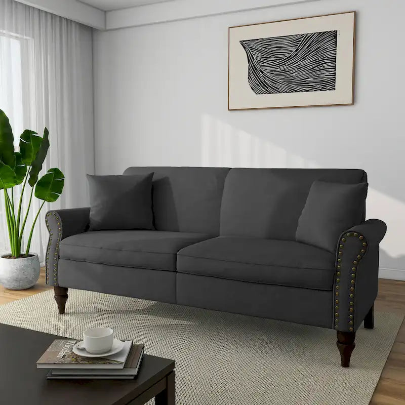 Canapé 73 pouces avec Clous Décoratifs et Accoudoirs Enroulés