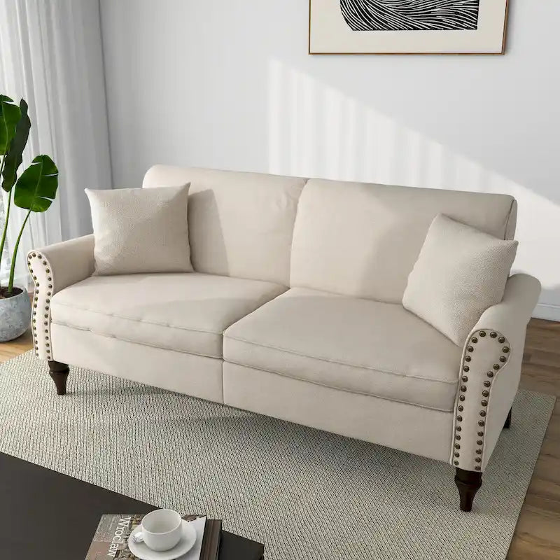 Canapé 73 pouces avec Clous Décoratifs et Accoudoirs Enroulés