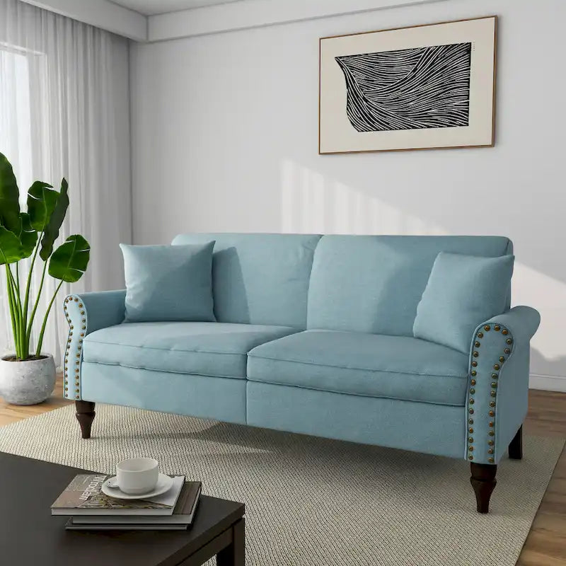 Canapé 73 pouces avec Clous Décoratifs et Accoudoirs Enroulés