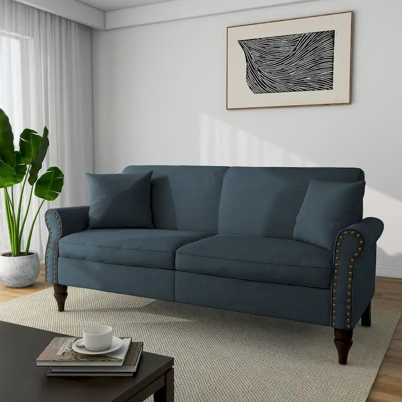 Canapé 73 pouces avec Clous Décoratifs et Accoudoirs Enroulés