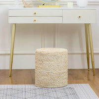 Adeco Pouf Rond en Jonc Naturel Tressé à la Main Repose-Pieds
