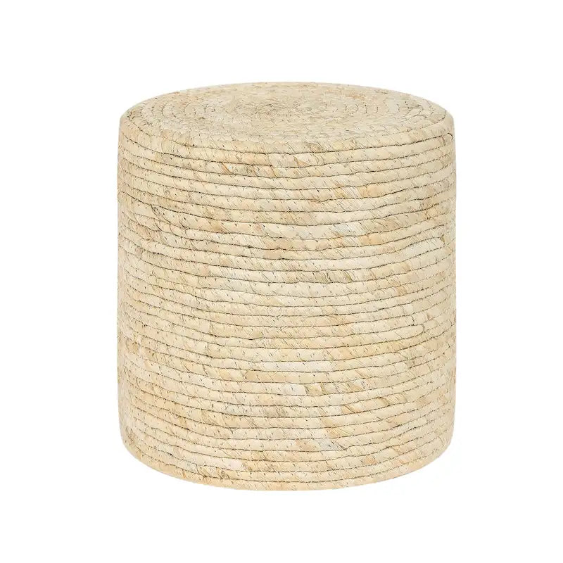 Adeco Pouf Rond en Jonc Naturel Tressé à la Main Repose-Pieds
