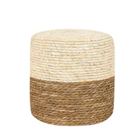 Adeco Pouf Rond en Jonc Naturel Tressé à la Main Repose-Pieds