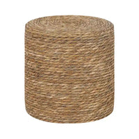 Adeco Pouf Rond en Jonc Naturel Tressé à la Main Repose-Pieds