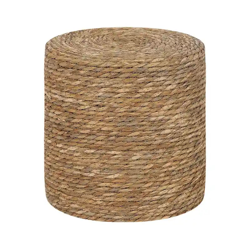 Adeco Pouf Rond en Jonc Naturel Tressé à la Main Repose-Pieds
