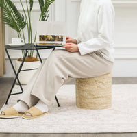 Adeco Pouf Rond en Jonc Naturel Tressé à la Main Repose-Pieds