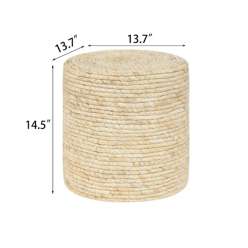 Adeco Pouf Rond en Jonc Naturel Tressé à la Main Repose-Pieds