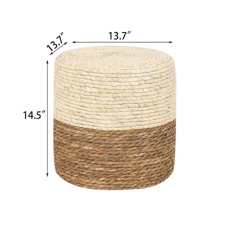 Adeco Pouf Rond en Jonc Naturel Tressé à la Main Repose-Pieds