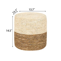 Adeco Pouf Rond en Jonc Naturel Tressé à la Main Repose-Pieds