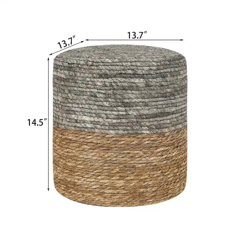Adeco Pouf Rond en Jonc Naturel Tressé à la Main Repose-Pieds