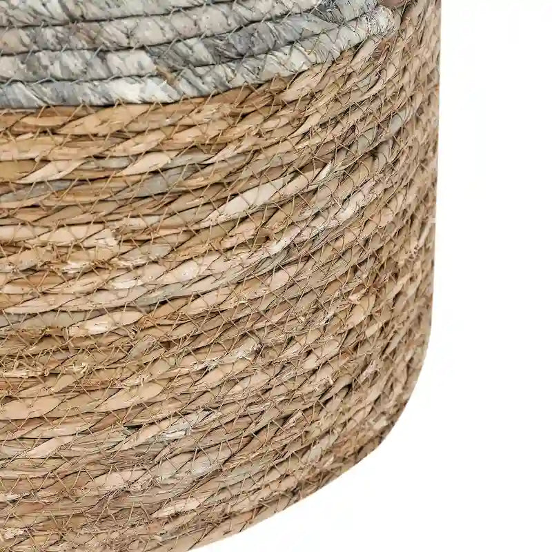 Adeco Pouf Rond en Jonc Naturel Tressé à la Main Repose-Pieds