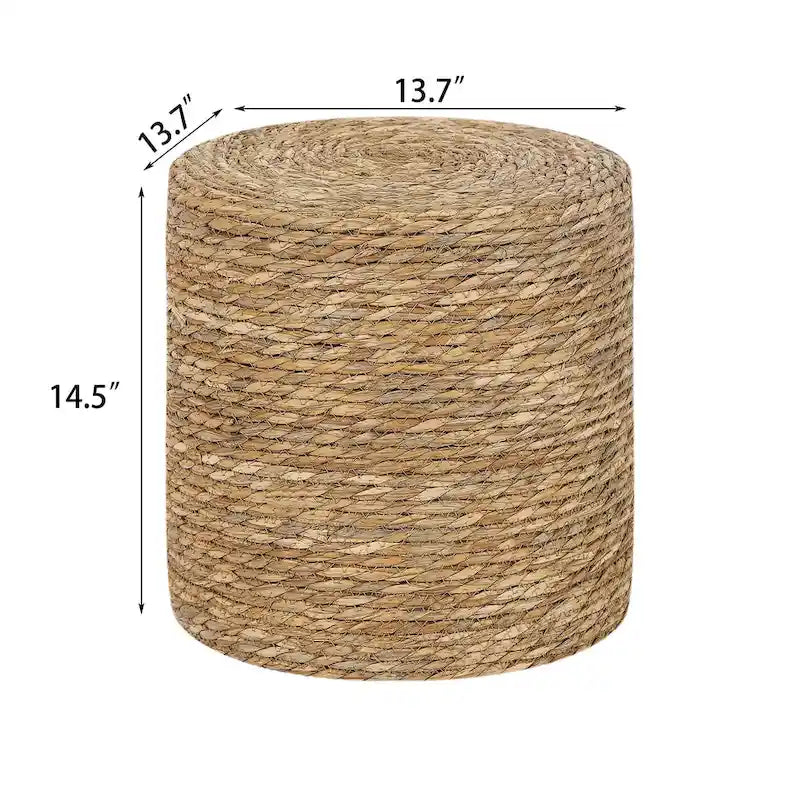 Adeco Pouf Rond en Jonc Naturel Tressé à la Main Repose-Pieds