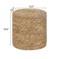Adeco Pouf Rond en Jonc Naturel Tressé à la Main Repose-Pieds