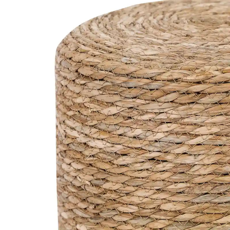 Adeco Pouf Rond en Jonc Naturel Tressé à la Main Repose-Pieds