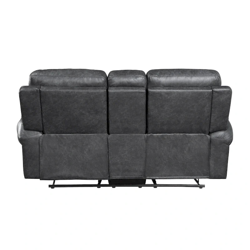 Canapé inclinable manuel Ville 75 pouces, console de rangement, similicuir gris