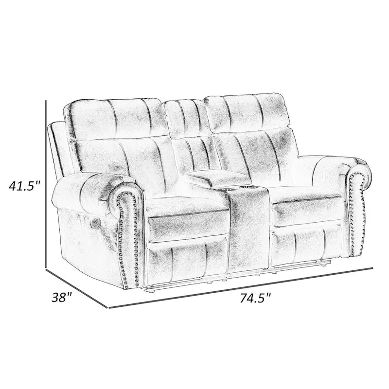 Canapé inclinable manuel Ville 75 pouces, console de rangement, similicuir gris