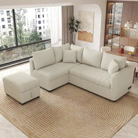 Canapé d'angle convertible MERAX en forme de L avec pouf de rangement