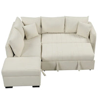 Canapé d'angle convertible MERAX en forme de L avec pouf de rangement