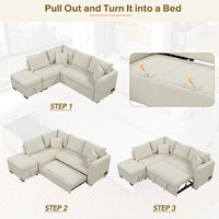 Canapé d'angle convertible MERAX en forme de L avec pouf de rangement