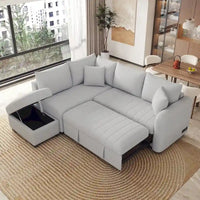 Canapé d'angle convertible MERAX en forme de L avec pouf de rangement