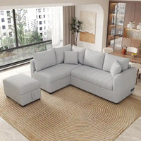 Canapé d'angle convertible MERAX en forme de L avec pouf de rangement