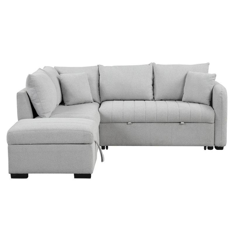 Canapé d'angle convertible MERAX en forme de L avec pouf de rangement