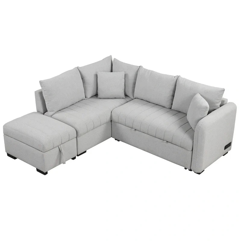 Canapé d'angle convertible MERAX en forme de L avec pouf de rangement