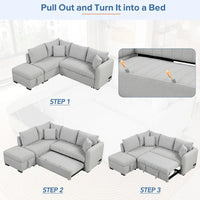 Canapé d'angle convertible MERAX en forme de L avec pouf de rangement