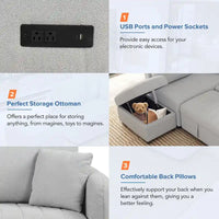 Canapé d'angle convertible MERAX en forme de L avec pouf de rangement