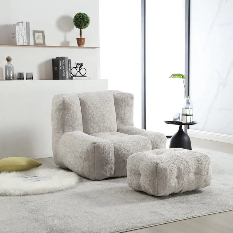 Pouf moelleux avec mousse à mémoire de forme et repose-pieds
