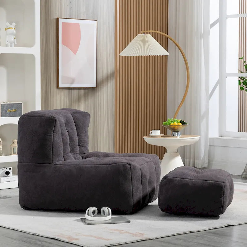 Pouf moelleux avec mousse à mémoire de forme et repose-pieds