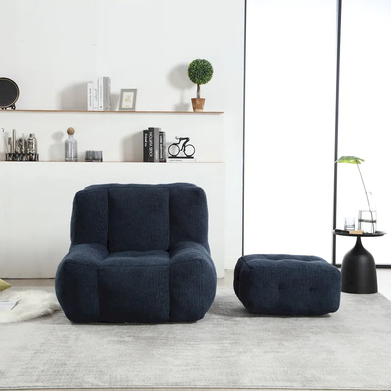 Pouf moelleux avec mousse à mémoire de forme et repose-pieds