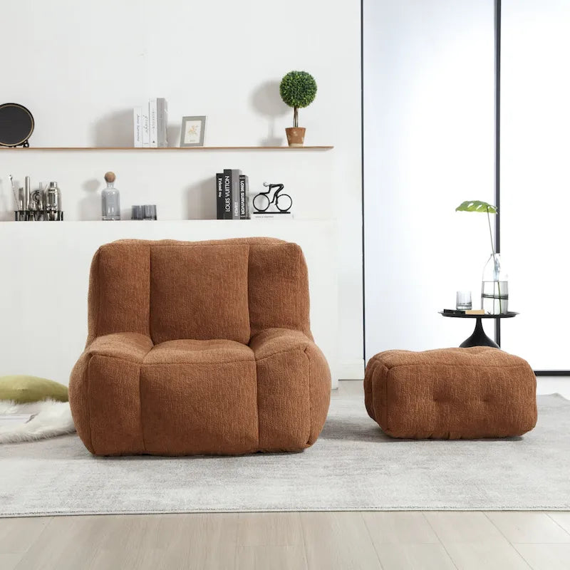 Pouf moelleux avec mousse à mémoire de forme et repose-pieds