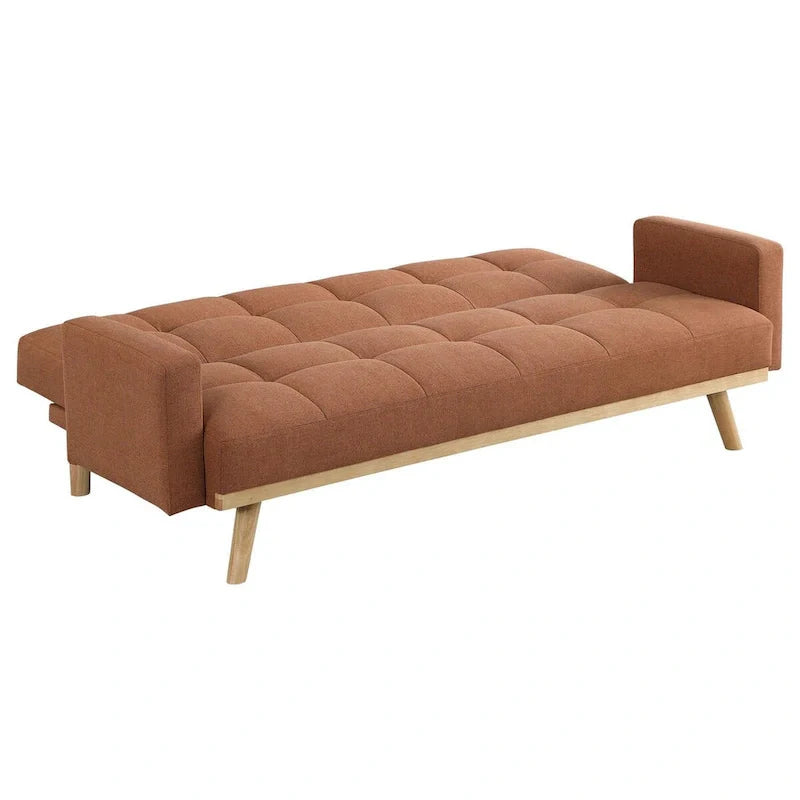 Canapé-lit futon Kori de 78 pouces avec dossier capitonné, pieds inclinés, tissu orange
