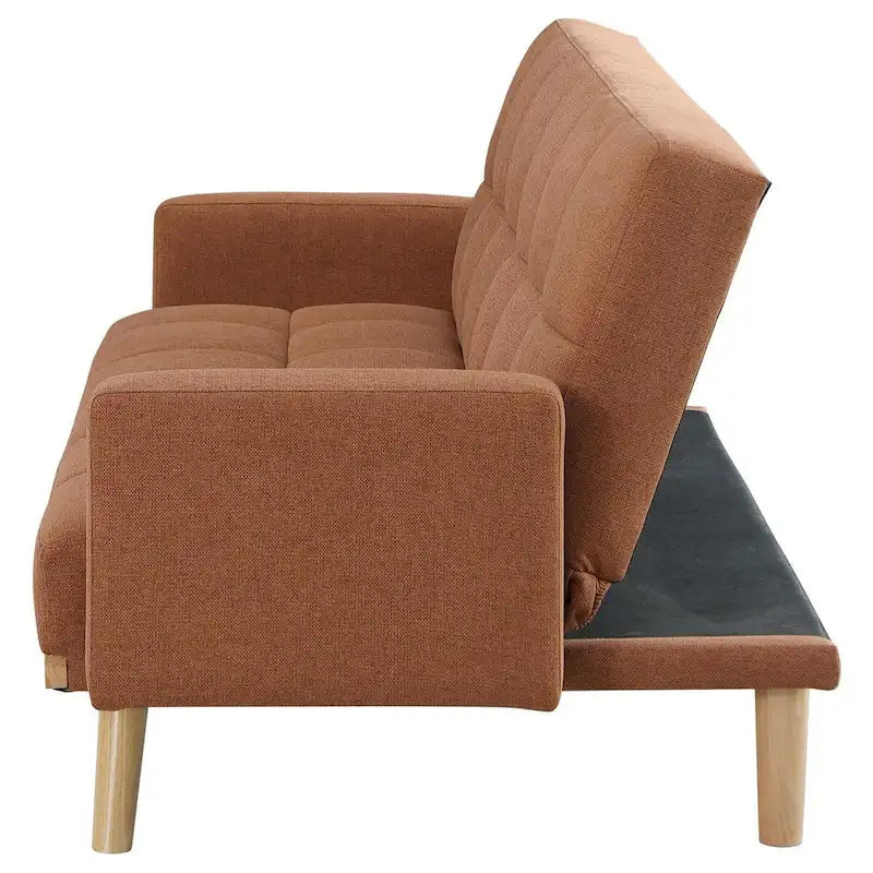 Canapé-lit futon Kori de 78 pouces avec dossier capitonné, pieds inclinés, tissu orange