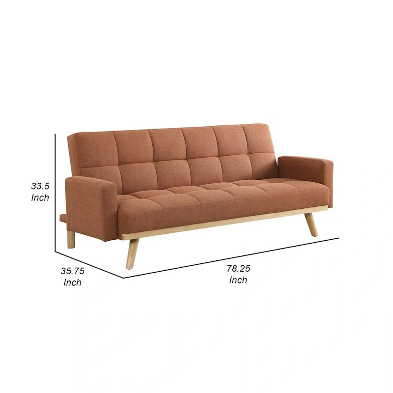 Canapé-lit futon Kori de 78 pouces avec dossier capitonné, pieds inclinés, tissu orange