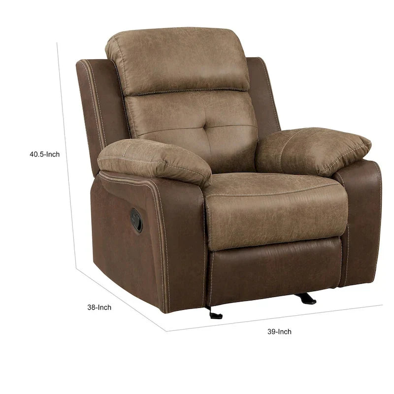 Emma Fauteuil inclinable coulissant manuel 38 pouces, microfibre brune, bois massif