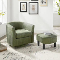 Fauteuil d'appoint pivotant à 360° en velours côtelé, canapé individuel confortable avec ottoman pour salon ou chambre à coucher
