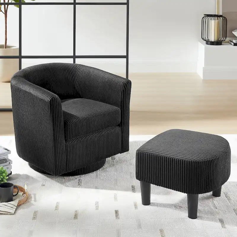 Fauteuil d'appoint pivotant à 360° en velours côtelé, canapé individuel confortable avec ottoman pour salon ou chambre à coucher